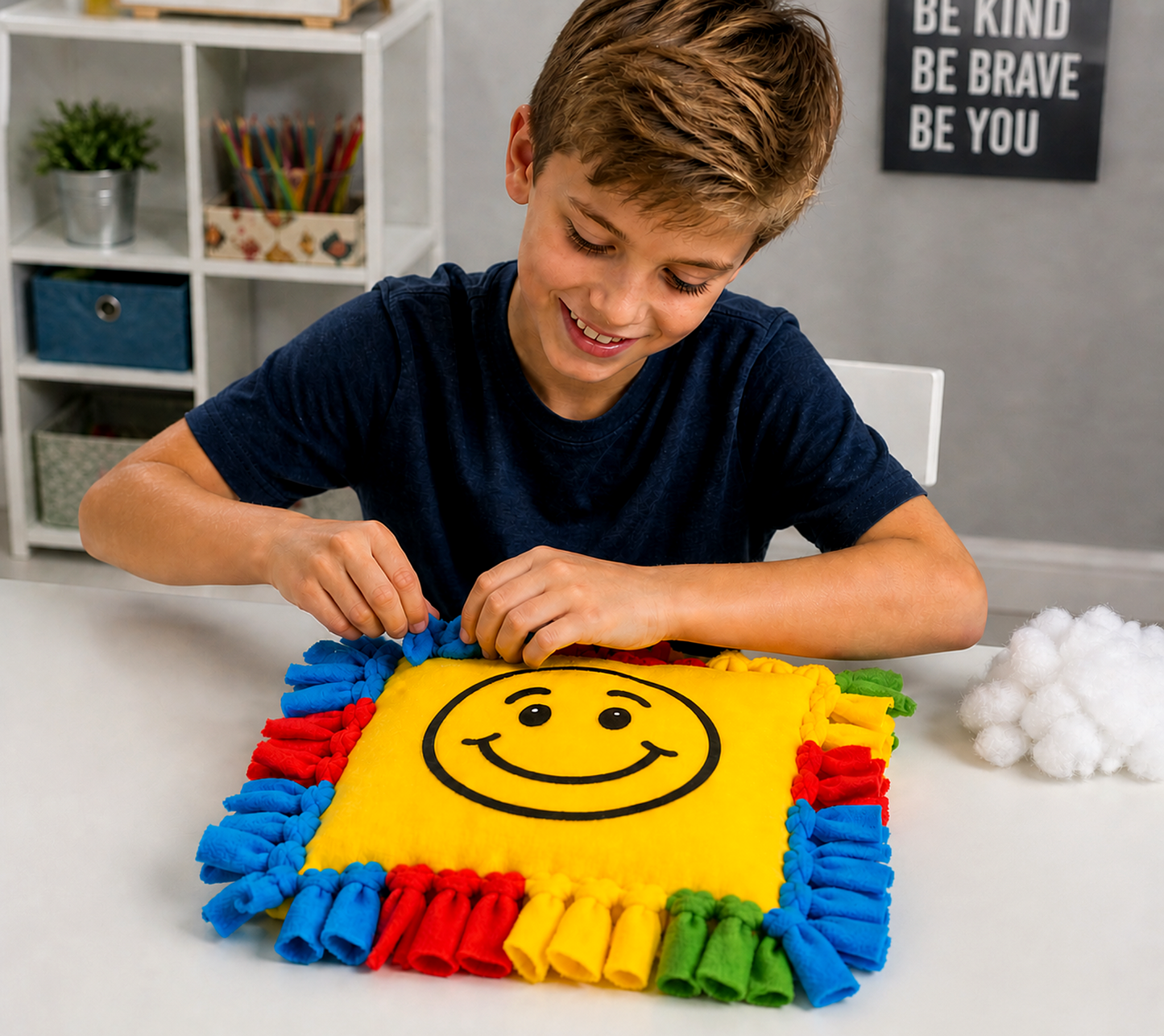 Happy Face Fleece Tie Pillow Kit
